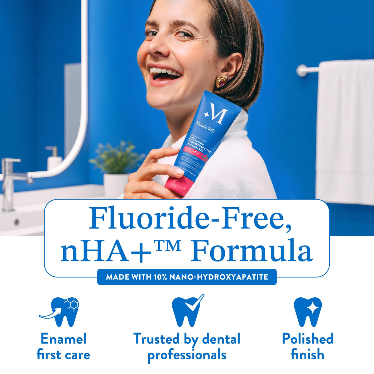 Mouthology 10% Nano Hydroxyapatite Toothpaste Fluoride Free, Whitening*, Rod Shaped nHA, Xylitol Toothpaste for Adults, Enamel Care*, Sensitive Teeth*, SLS Free, Mint 4oz (USA Made) Package May Vary
