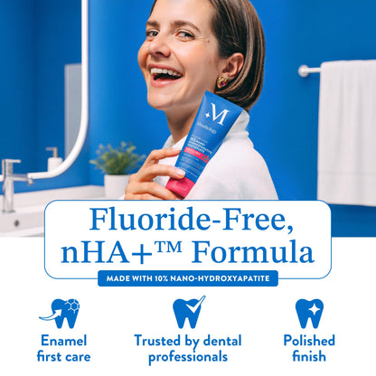 Mouthology 10% Nano Hydroxyapatite Toothpaste Fluoride Free, Whitening*, Rod Shaped nHA, Xylitol Toothpaste for Adults, Enamel Care*, Sensitive Teeth*, SLS Free, Mint 4oz (USA Made) Package May Vary