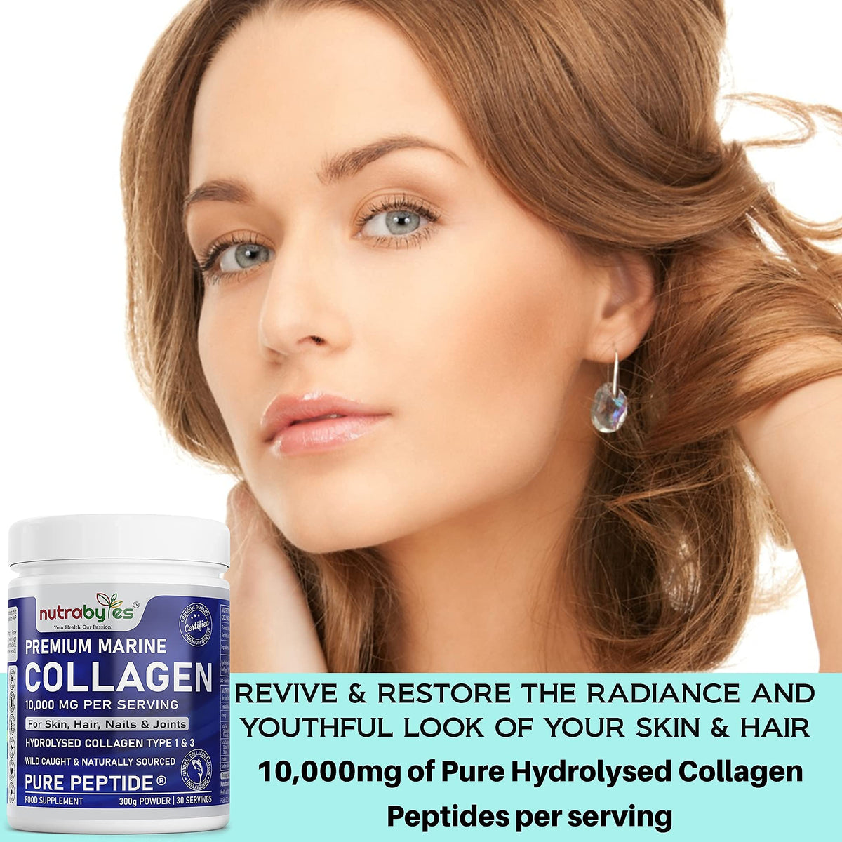 Marine Collagen Powder 10000mg Type 1 & 3 Unflavoured| Wild Caught Fish Hydrolysed Protein Peptides for Women & Men