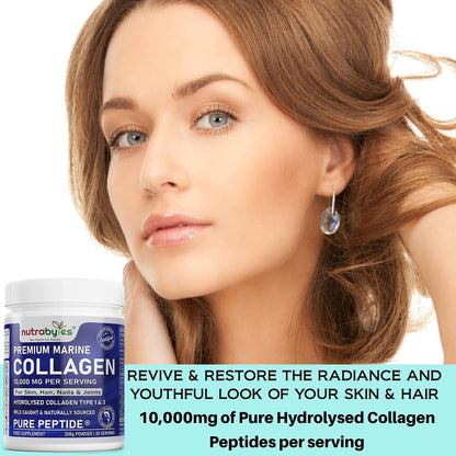 Marine Collagen Powder 10000mg Type 1 & 3 Unflavoured| Wild Caught Fish Hydrolysed Protein Peptides for Women & Men