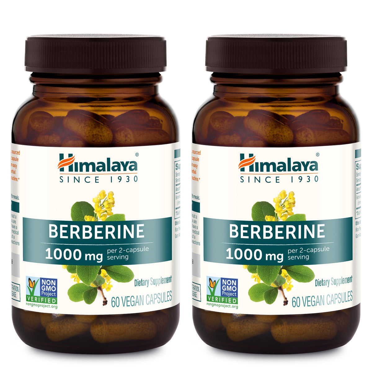 Himalaya Berberine Supplement, Berberine HCL 1000 mg per Serving, Herbal Supplement for Supporting Normal Metabolism, Immune, and Digestive Health - Vegan, Gluten Free, 60 Vegetarian Capsules