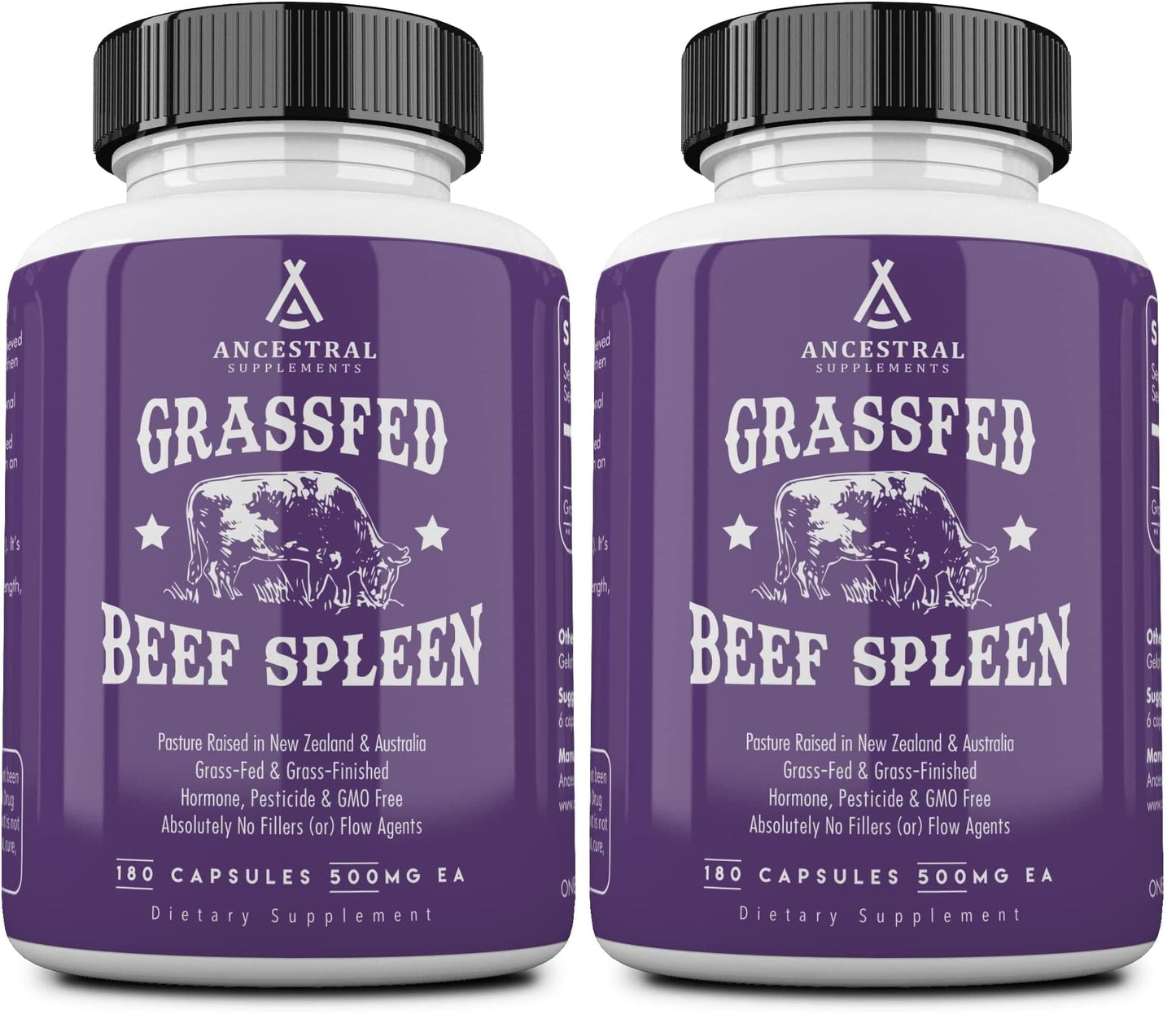 Ancestral Supplements Grass Fed Beef Spleen Capsules, 3000mg, 180 Ct | Spleen support formula promotes digestive, immune, iron, energy and allergy health, plus natural spleen detox.