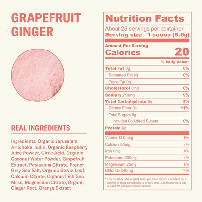 Ballerina Farm Farmer Hydrate Grapefruit Ginger Electrolytes Powder | Organic Coconut Water, Irish Sea Moss, French Sea Salt, No Added Sugar, Prebiotic Fiber, 25 Servings