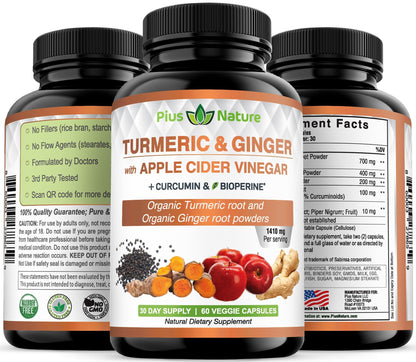 Turmeric Root Powder, Ginger Powder and Apple Cider Vinegar Powder with Curcumin