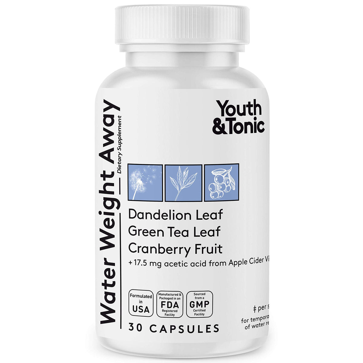 Youth & Tonic Natural Water Weight Away Pills for Swelling Water Retention