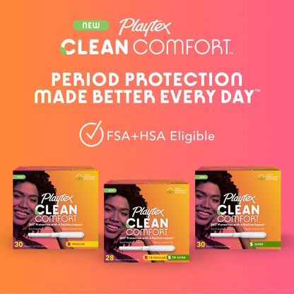 Playtex Clean Comfort Organic Cotton Tampons, Super Absorbency, Fragrance-Free, Organic Cotton