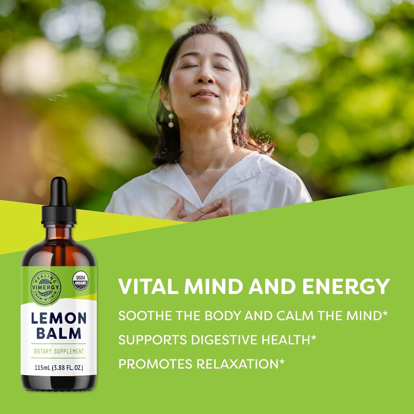Vimergy USDA Organic Lemon Balm Tincture Herbal Supplement – Can be Used in Tea - Non-GMO, Alcohol-Free –115 mL (1 mL/Serving)