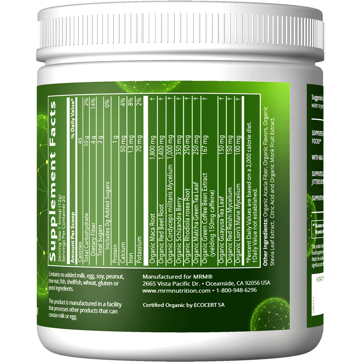 MRM Nutrition Organic Pre-Workout Powder | Black Cherry Flavored | Superfoods