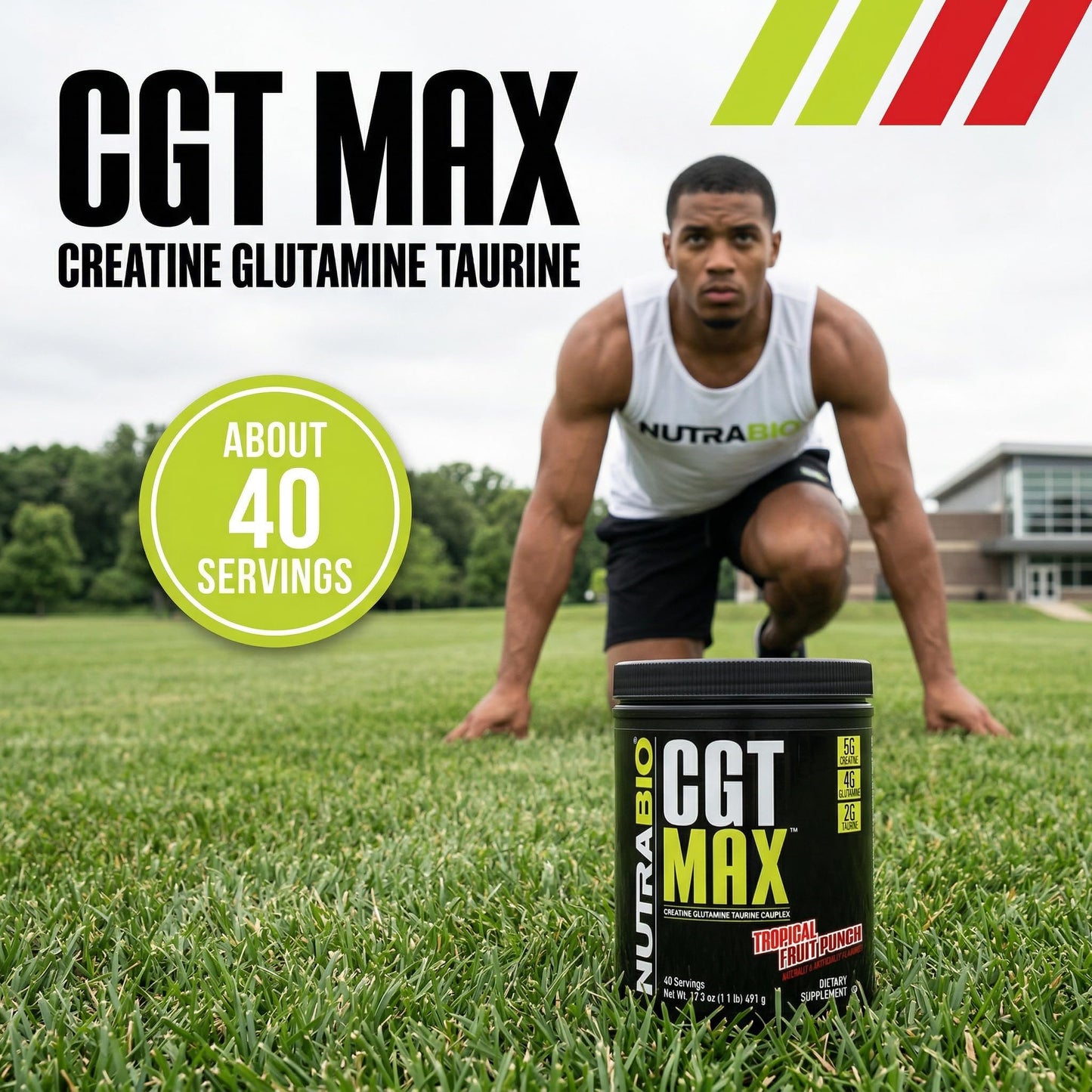 NutraBio CGT-MAX Powder- Creatine, Glutamine and Taurine to Support Muscle Recovery and Strength - 40 Servings - Unflavored