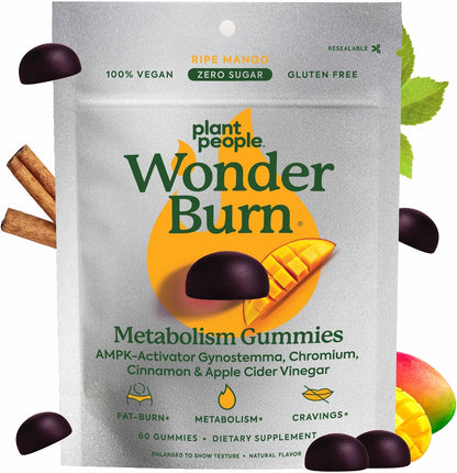 Plant People WonderBurn Metabolism Gummies, Ripe Mango Flavor (60 Count)