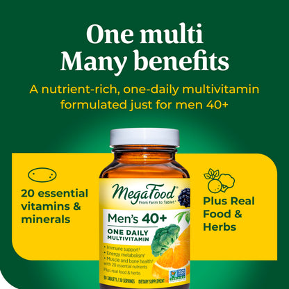 MegaFood Men's 40+ One Daily Multivitamin for Men With Vitamin B, Vitamin D3, Selenium