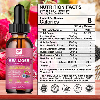 3000mg Sea Moss Liquid Drops - Organic Black Seed Oil & Irish Sea Moss Gel