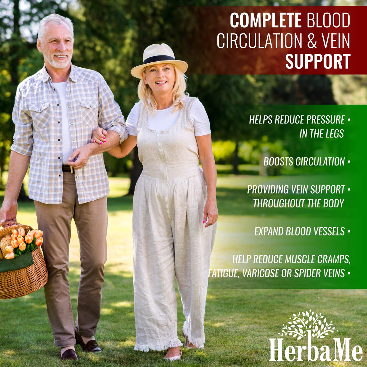 HerbaMe Blood Circulation Supplement, 120 Capsules, Supports Leg Vein, Heart