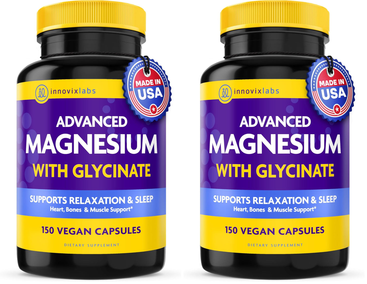 InnovixLabs Advanced Magnesium Capsules - 150 Ct, 210 mg - Chelated Glycinate and Malate - High Absorption, Promotes Relaxation, Bones, Muscle Health, Vegan Malate Sleep Supplement