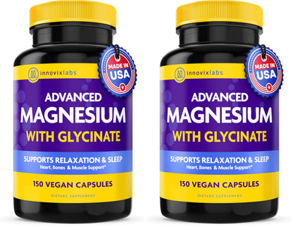 InnovixLabs Advanced Magnesium Capsules - 150 Ct, 210 mg - Chelated Glycinate and Malate - High Absorption, Promotes Relaxation, Bones, Muscle Health, Vegan Malate Sleep Supplement