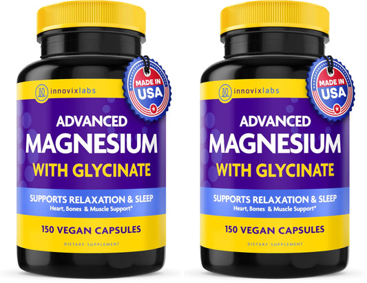 InnovixLabs Advanced Magnesium Capsules - 150 Ct, 210 mg - Chelated Glycinate and Malate - High Absorption, Promotes Relaxation, Bones, Muscle Health, Vegan Malate Sleep Supplement