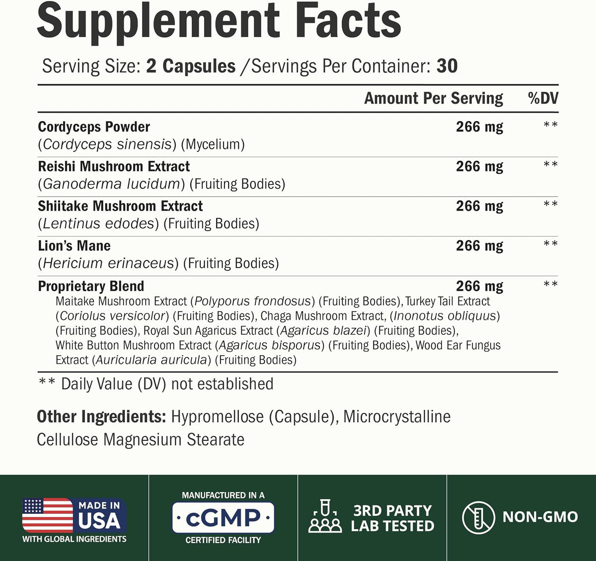 10X Mushroom Supplement w/ Lions Mane & Reishi – Cognitive Support – 60 Ct