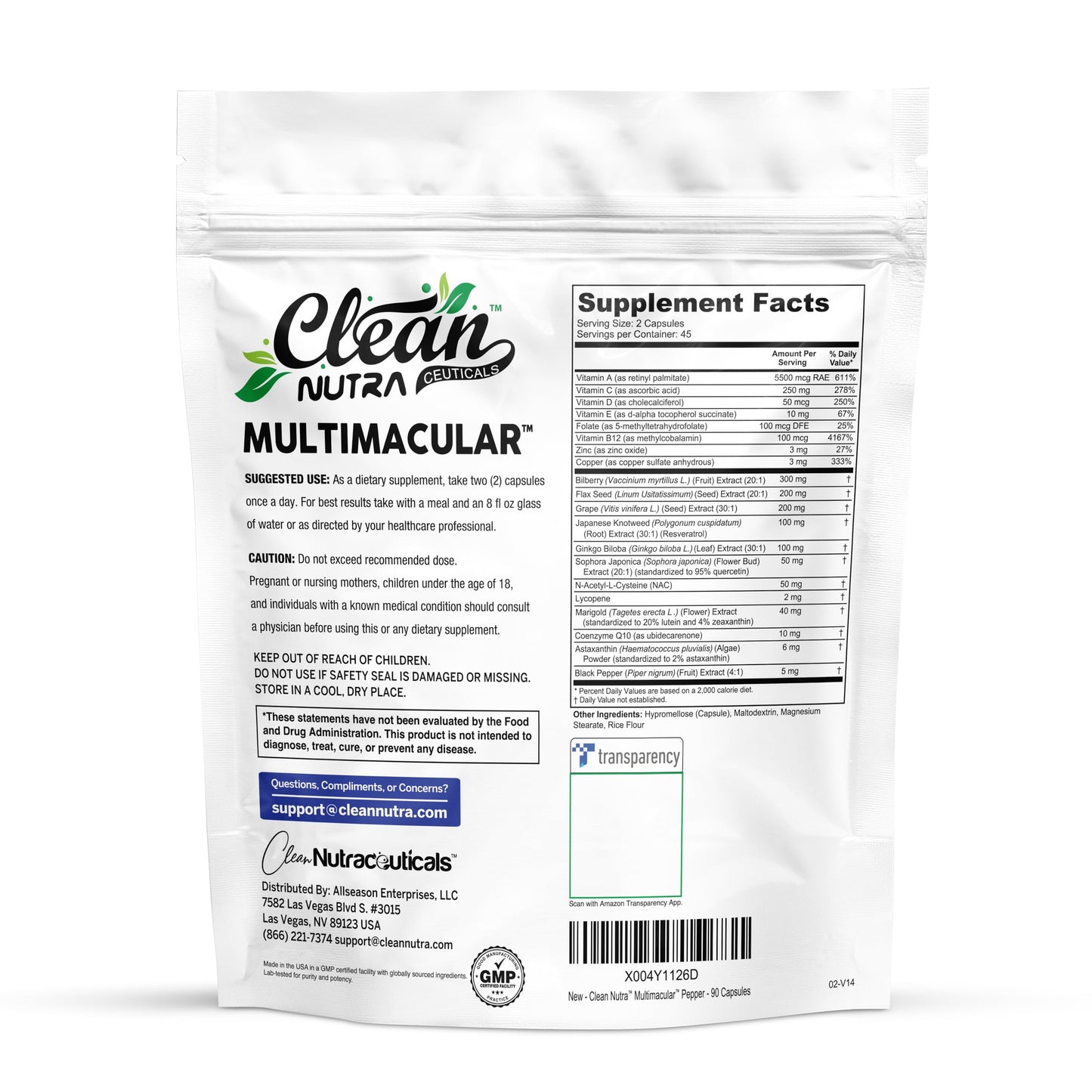 Clean Nutra Eye Vitamins with Bilberry Lutein and Zeaxanthin Supplements Lycopene 40mg Resveratrol Grape Seed Astaxanthin for Eyes - Eye Care Health Support Eye Vitamin and Mineral Supplement