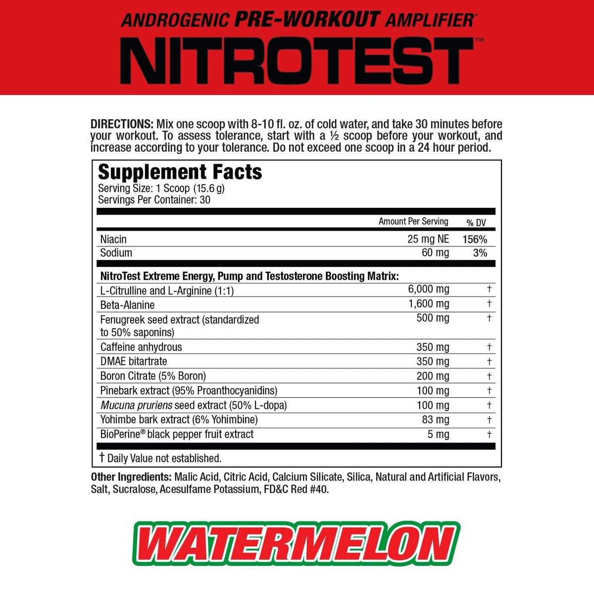 MuscleMeds Nitrotest Pre-Workout Supplement Drink, Boost Nitric Oxide, Testosterone