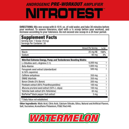 MuscleMeds Nitrotest Pre-Workout Supplement Drink, Boost Nitric Oxide, Testosterone
