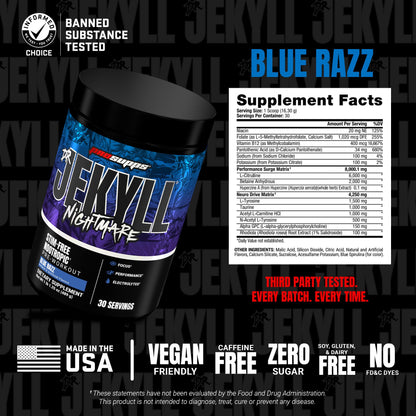 ProSupps Dr. Jekyll Nightmare Pre Workout Powder with Nootropics – Stim-Free Preworkout Supports Focus & Performance – Caffeine-Free Gym & Fitness Supplements (Jawbreaker, 30 servings)