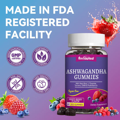 Ashwagandha Gummies 3000mg for Calm & Stress Relief, 60 Count, Vegan | Ashwagandha High Strength Root Extract Supplement with L-Theanine, Trumeric, D3 for Women & Men - Natural Mixed Berry Flavor