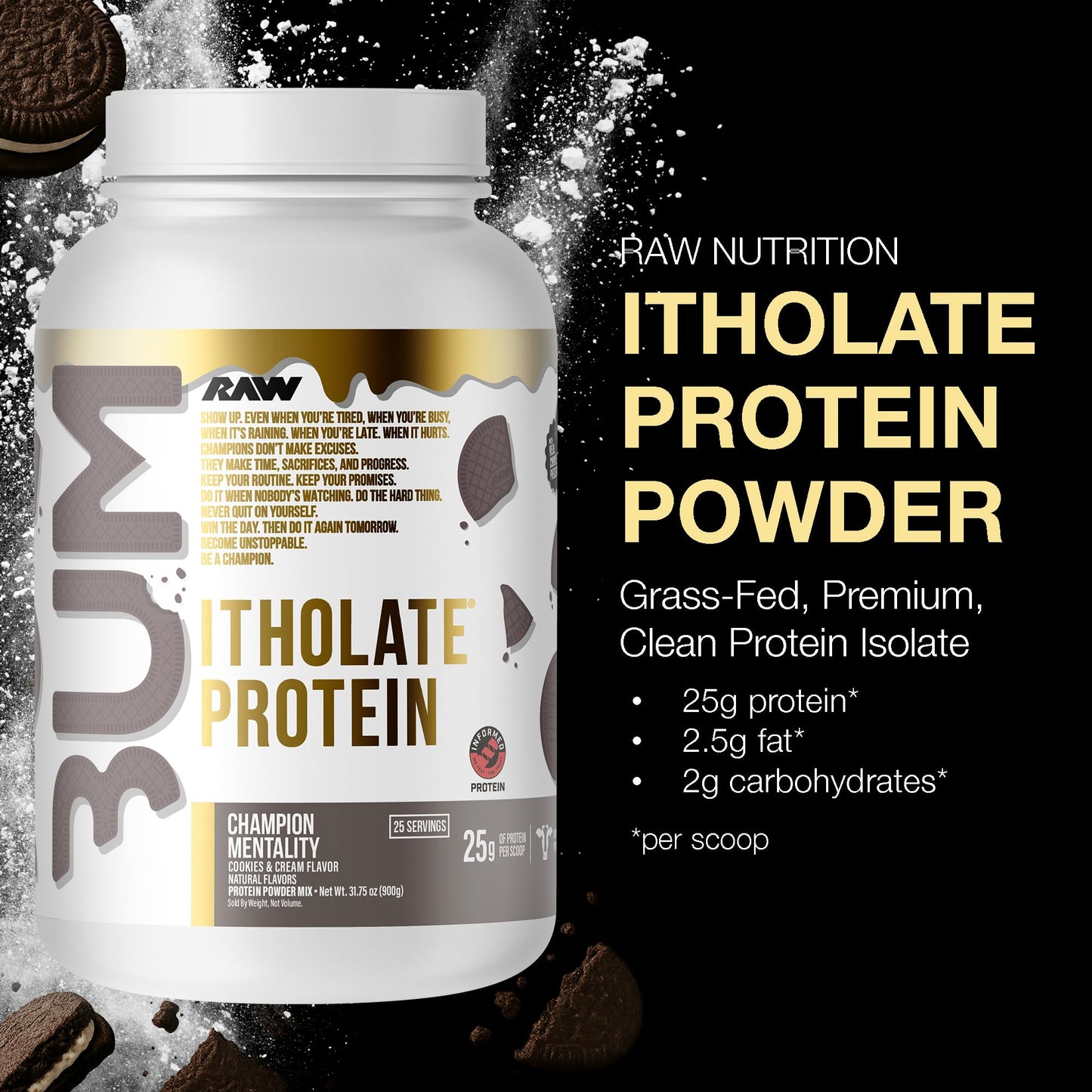 RAW Whey Isolate Protein Powder, Vanilla Oatmeal Cookie (CBUM Itholate Protein) - 100% Grass-Fed Sports Nutrition for Muscle Growth & Recovery - Low-Fat, Low Carb, Naturally Flavored - 25 Servings
