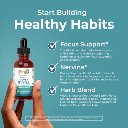 MARYRUTH'S Kids Focus & Attention Drops | USDA Organic Drops | Ginkgo Biloba | Rhodiola Root & Licorice Root | Adaptogenic | Calm | Vegan | Non-GMO | Gluten Free | 30 Servings
