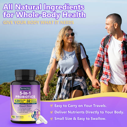 Probiotics for Women & Men Digestive Health，120 Billion CFUs, Prebiotics and Probiotics