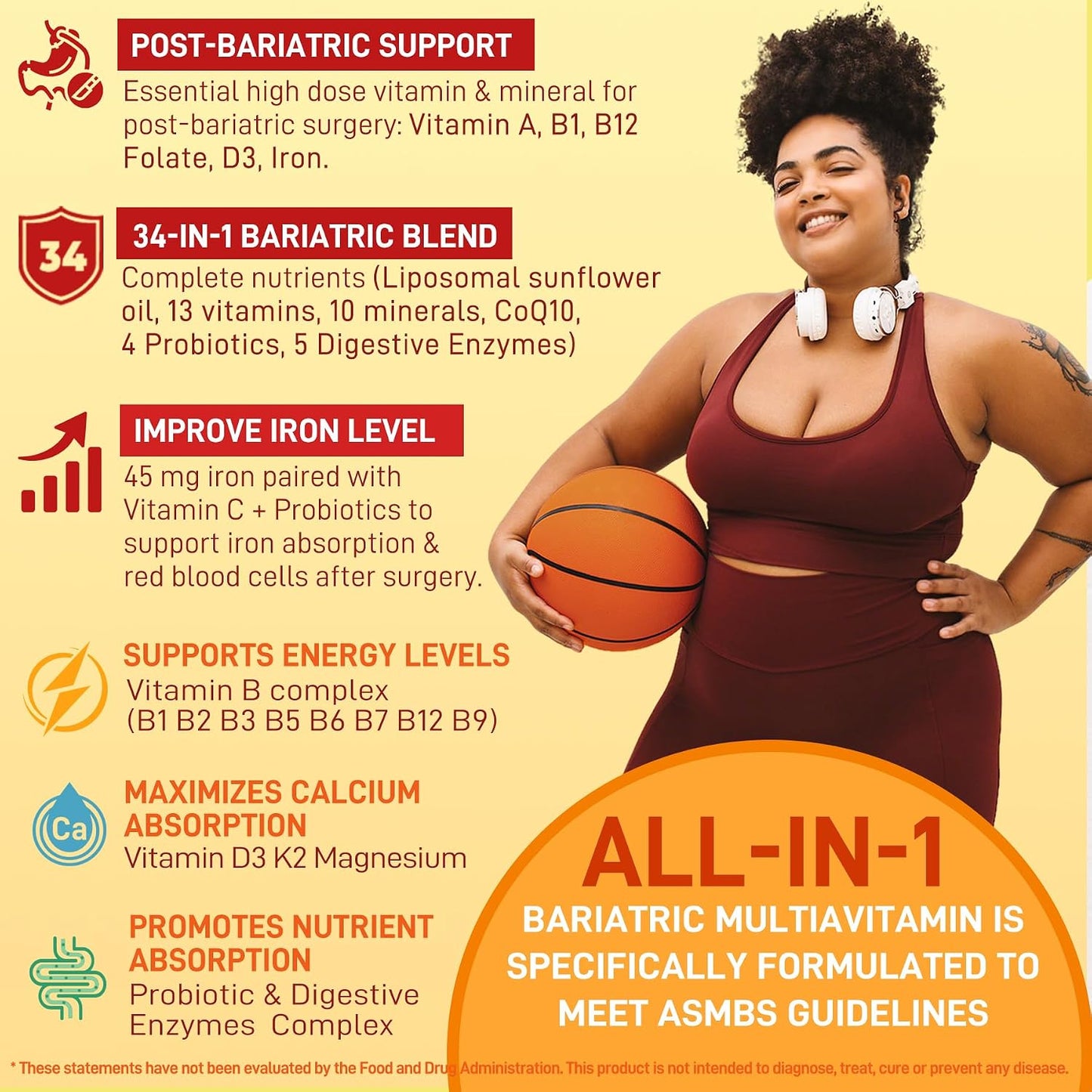 Liposomal Methylated Bariatric Multivitamin Gummies with Iron for Women & Men, High Absorption Multivitamin w/CoQ 10, Probiotic, Digestive Enzymes Support Gastric Bypass & Sleeve Recover, Energy,1Pack