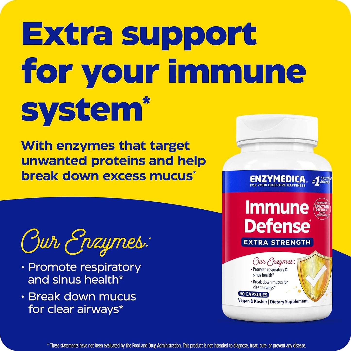 Enzymedica Immune Defense Extra Strength Caps - 90 Capsules | Proteolytic Enzyme Supplement for Men & Women, Immune Health Support Supplement with Protease, Catalase, Vegan