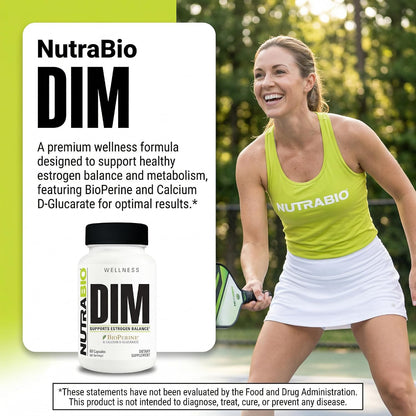 NutraBio DIM Supplement, Supports Estrogen Balance, 100mg - 60 Vegetable Capsules