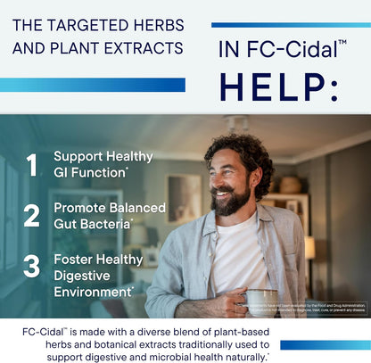 BIOTICS RESEARCH FC Cidal™ Herbal Blend Complete GI Gut Health for Women & Men- 500 mg/Serving - 7 Herbs Proprietary Blend Supplement Supports Healthy GI Function and Microbial Balance 120 Capsules