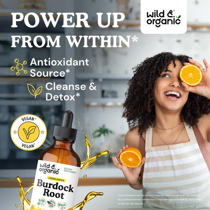 Wild & Organic Burdock Root Tincture - Antioxidant, Detox & Lymphatic Support - Burdock Root Extract Drops - Arctium Lappa Herb Supplement - Add to Tea - Vegan, Sugar & Alcohol-Free - 4 fl oz