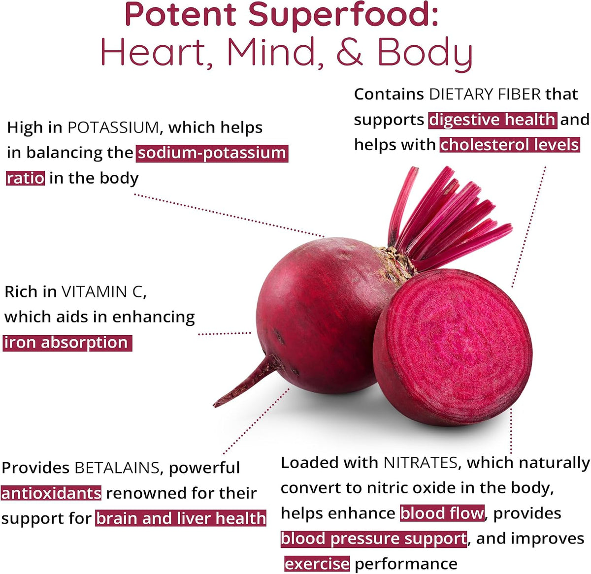 Organic Beet Root Capsules 1,300 mg, Nitric Oxide Supplement, 60 Ct