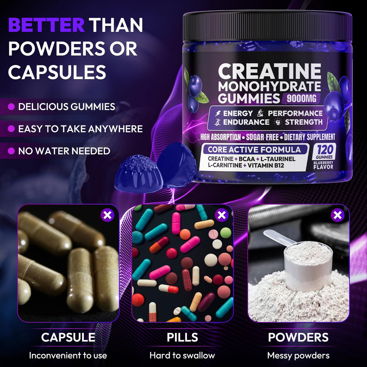 Creatine Monohydrate Gummies 5000MG, Creatine Gummy for Men & Women 120Ct