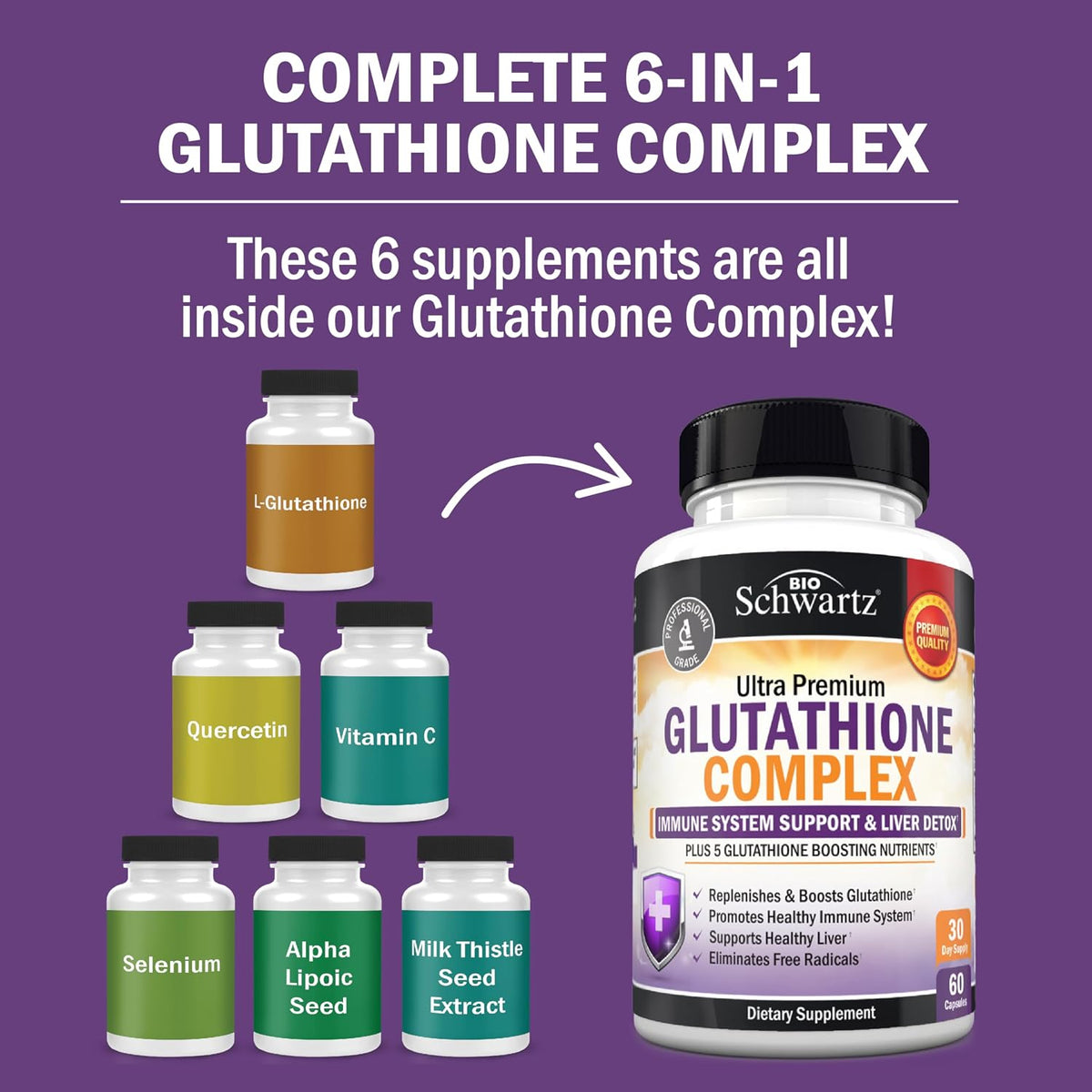 Glutathione Supplement 500mg - Liver Detox Supplement, 60 Capsules
