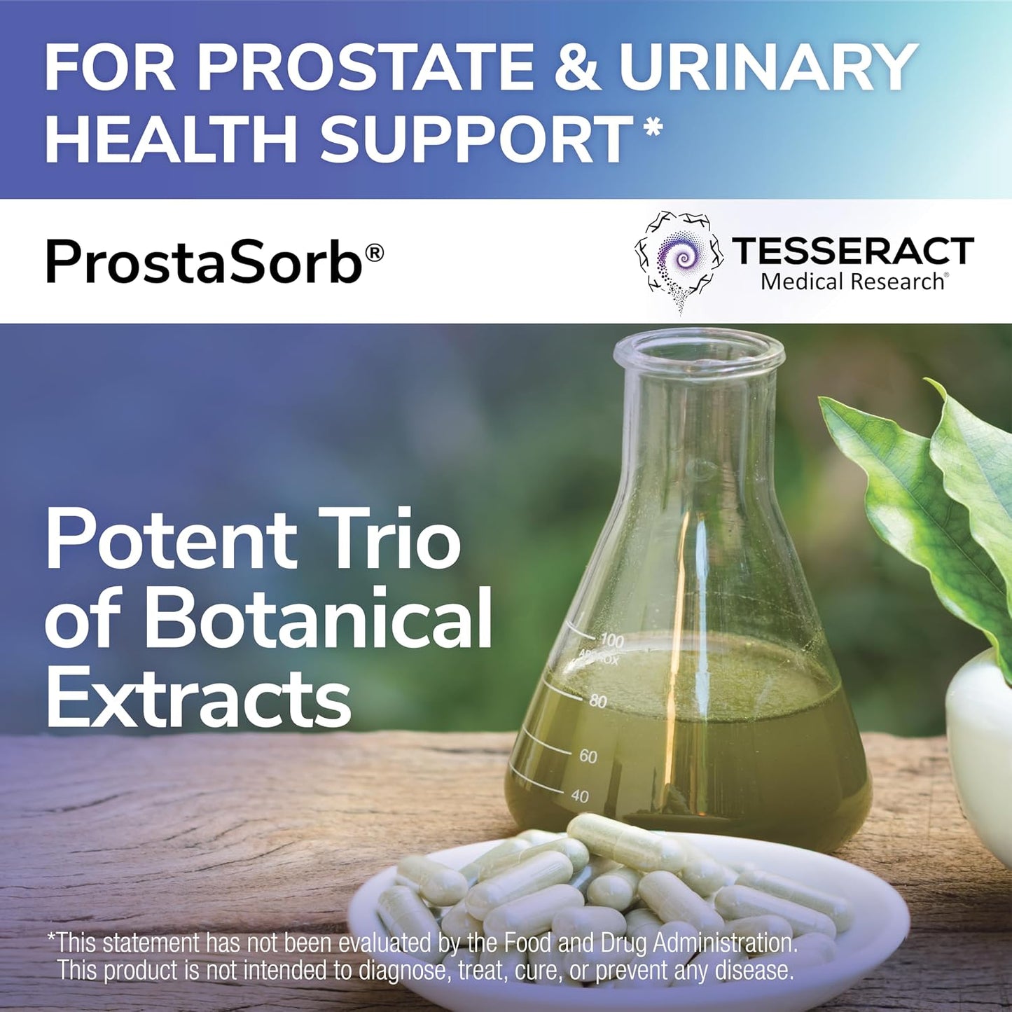 Tesseract ProstaSorb, Prostate Supplements for Men with Saw Palmetto, Pygeum and Pumpkin, Supports Healthy Prostate Function, Bladder Emptying, Urinary Flow, Gluten Free, 60 Vegetarian Capsules