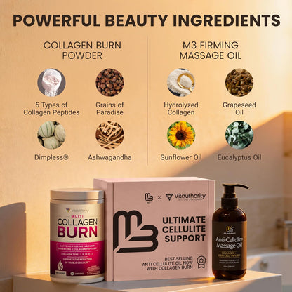 M3 Firming Massage Oil + Vitauthority Multi Collagen Burn Powder Bundle