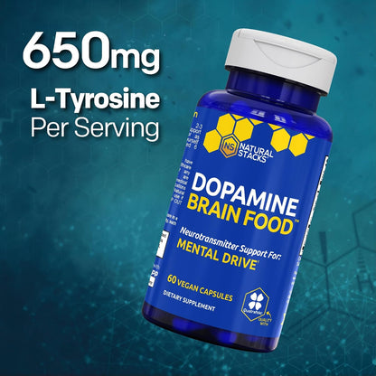 NATURAL STACKS NeuroAlert + Dopamine Brain Food Bundle - 200mg Paraxanthine & 650mg L-Tyrosine Supplement - Caffeine Free Supplement - Support for Brain Energy & Mental Drive* - 50 Total Servings
