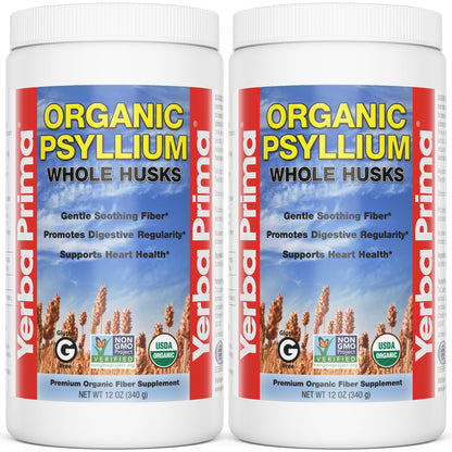 Yerba Prima Organic Psyllium Whole Husks 12 oz - Natural Dietary Fiber Supplement, Non GMO, Gluten Free, Keto and Vegan Friendly for Regularity Support, Unflavored