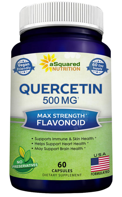 Quercetin 500mg Supplement - 200 Capsules - Dihydrate Powder Complex Pills | Max Strength Quercetin Dihydrate Supplements to Support Cardiovascular Health & Help Improve Immune Response