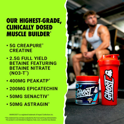 GHOST Size Muscle Builder Dietary Supplement - Cherry Limeade, 30 Servings – Support Muscle Growth & Strength Building for Men & Women - Creatine & Betaine - Free of Sugar & Gluten