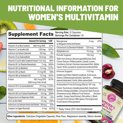 Womens Daily Multivitamins & Multimineral Supplement for Energy, Mood, Focus, Hair