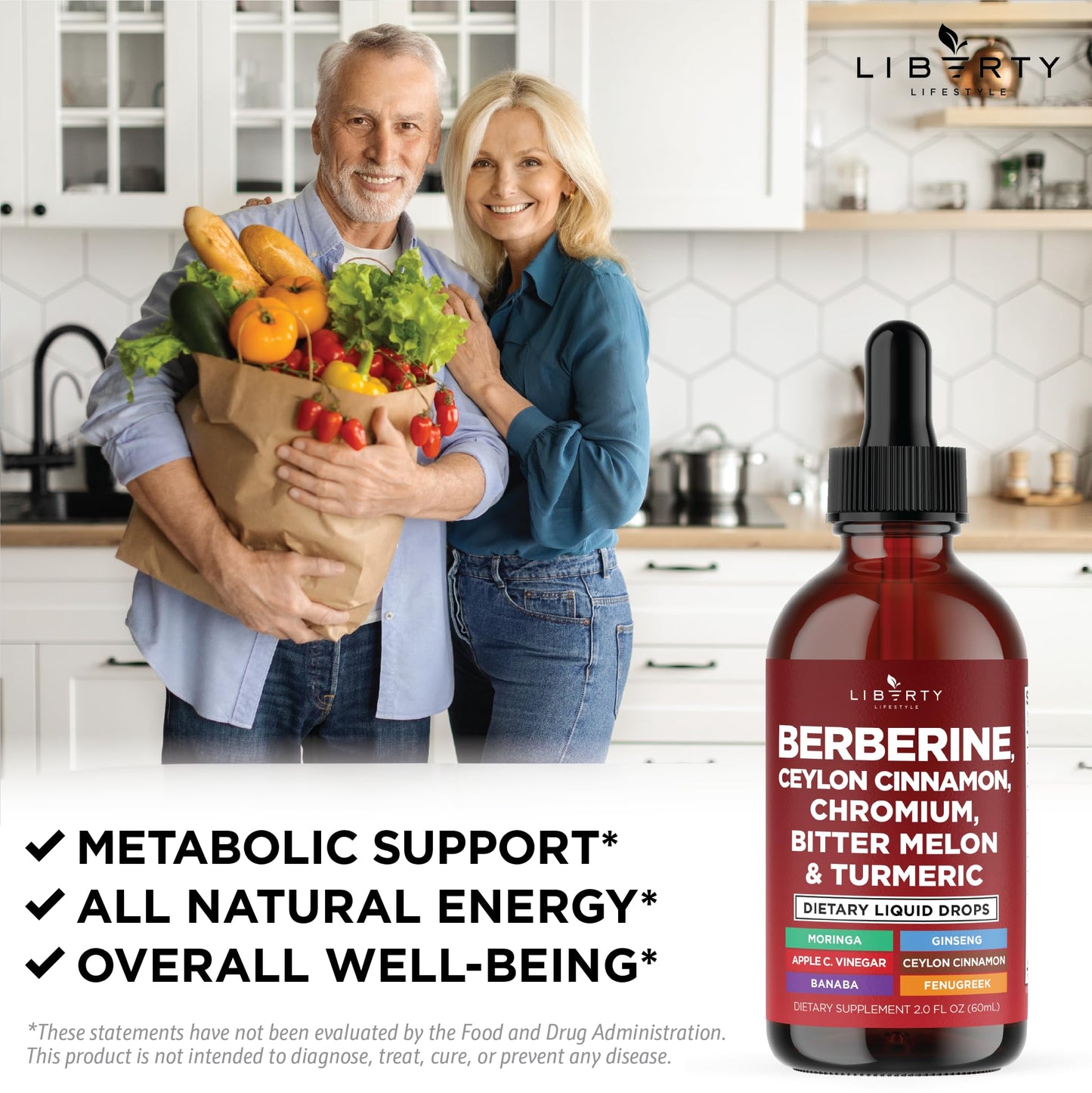 Berberine with Ceylon Cinnamon Supplement Liquid Drops + Bitter Melon Extract, Glucomannan, Gymnema, Chromium, Turmeric, Panax Ginseng, Moringa- 4 OZ