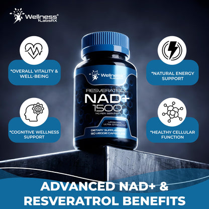 Wellness LABSRX Liposomal NAD Supplement, 1500mg - NAD Resveratrol Supplement for Women and Men, NAD+ Support Cellular Health, Energy & Anti Aging - 90 Count