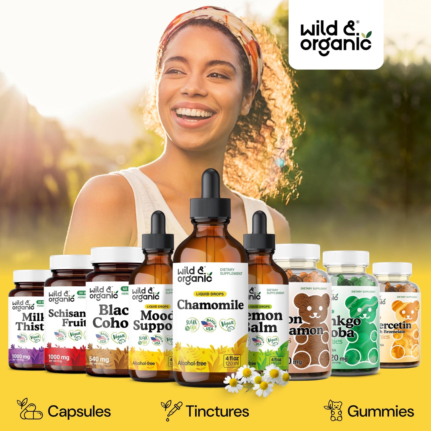 Wild & Organic Chamomile Flowers Drops - Add to Tea for Relaxation Support - 500 mg Chamomile Extract Liquid Drops - Calming Herbal Supplement - 56-Day Supply - Vegan, Sugar & Alcohol-Free - 4 fl oz