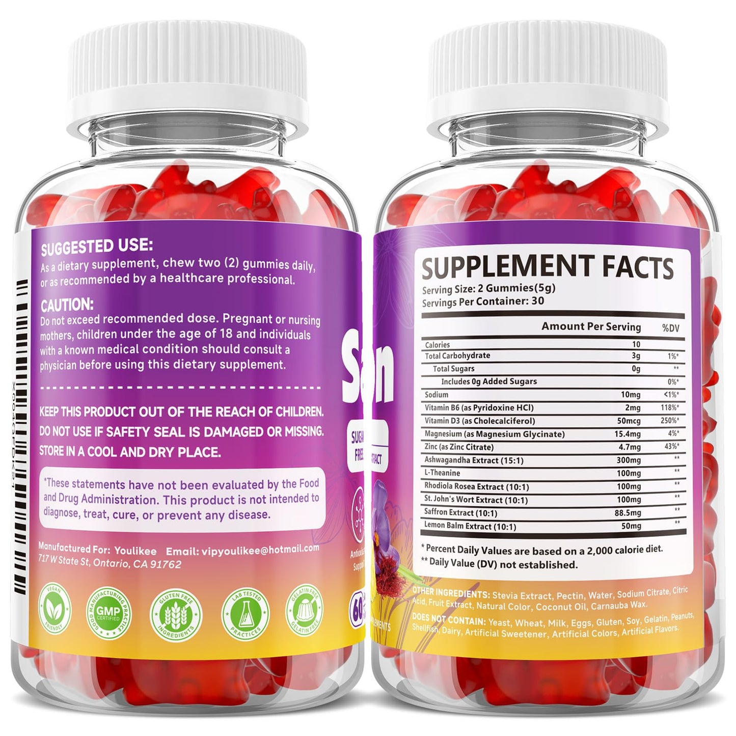 Saffron Gummies 88.5mg, Pineapple Flavor, 60 Count