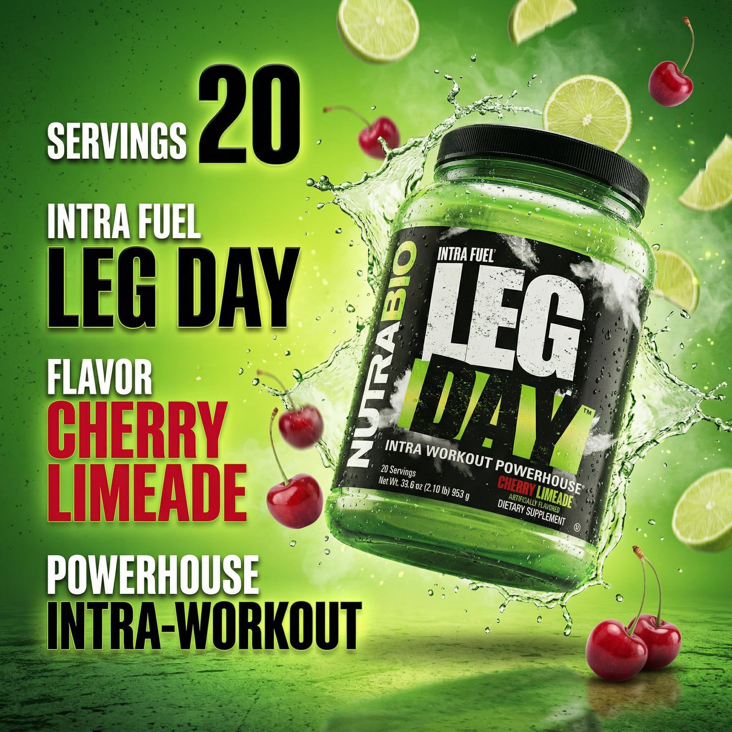 NutraBio Leg Day Intra Workout Powder – Advanced Carb Supplement with Cluster Dextrin & Electrolytes – Carb Powder with EAAs/BCAAs – Cyclic Dextrin for Performance – Cherry Lime, 20 Servings