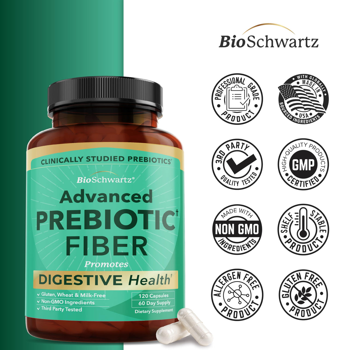 Advanced Prebiotic Fiber | Fast Acting Gut Health Supplement | 60 Capsules